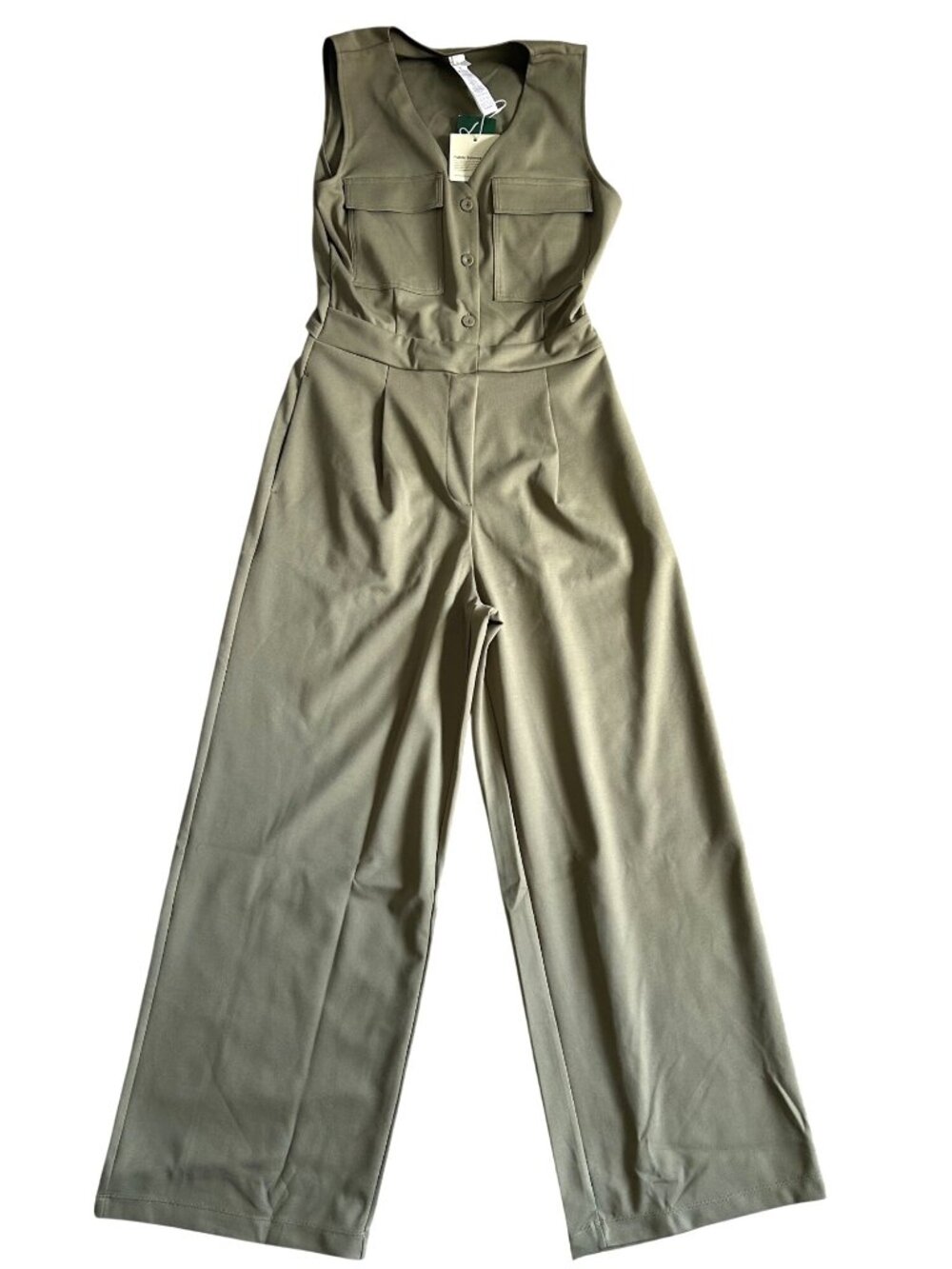 Halara Womens Sz Medium Sleeveless Wide-Leg Olive Green Jumpsuit With Pockets